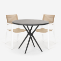 Set met ronde zwarte tafel 80x80 cm en 2 polypropyleen design stoelen Fisher Dark Korting