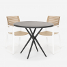 Set met ronde zwarte tafel 80x80 cm en 2 polypropyleen design stoelen Fisher Dark Korting