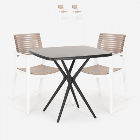 Set vierkante tafel zwart 70x70cm 2 stoelen modern design Clue Dark