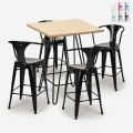 Industriële set met 4 barkrukken en een tafel 60x60 cm Mason Aanbieding