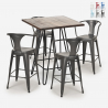 Industriële set met 4 barkrukken en een tafel 60x60 cm Mason Noix Aanbieding