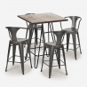 Industriële set met 4 barkrukken en een tafel 60x60 cm Mason Noix Keuze
