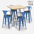 Industriële set met 4 barkrukken en een tafel 60x60 cm van staal en hout Mason Wood Aanbieding