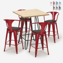 Industriële set met 4 barkrukken en een tafel 60x60 cm van staal en hout Mason Wood Voorraad