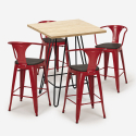 Industriële set met 4 barkrukken en een tafel 60x60 cm van staal en hout Mason Wood 