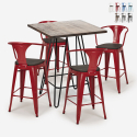 Industriële set met 4 barkrukken en een tafel 60x60 cm Mason Noix Wood Voorraad