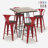 Industriële set met 4 barkrukken en een tafel 60x60 cm Mason Noix Wood Voorraad