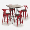 Industriële set met 4 barkrukken en een tafel 60x60 cm Mason Noix Wood 