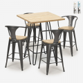 Industriële set met 4 barkrukken en een tafel 60x60 cm van hout en staal Mason Top Light Aanbieding