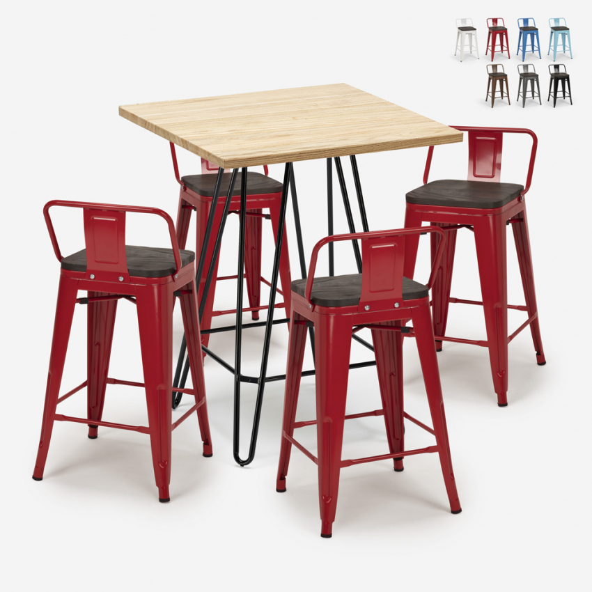 Industriële set met 4 barkrukken en een tafel 60x60 cm Mason Steel Top Aanbieding Industriële set met 4 barkrukken en een tafel 60x60 cm Mason Steel Top Aanbieding