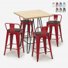 Industriële set met 4 barkrukken en een tafel 60x60 cm Mason Steel Top Aanbieding