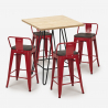 Industriële set met 4 barkrukken en een tafel 60x60 cm Mason Steel Top Model