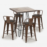 houten metalen salontafel set 60x60cm 4 krukken mason noix steel top Model