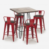 Industriële set met 4 barkrukken en een tafel 60x60 cm Mason Noix Steel Top 