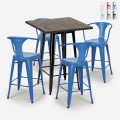 Industriële set met hoge tafel 60x60 cm en 4 barkrukken Bruck Black Aanbieding