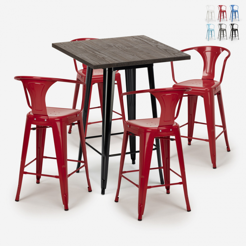 Industriële set met hoge tafel 60x60 cm en 4 barkrukken Bruck Black Catalogus Industriële set met hoge tafel 60x60 cm en 4 barkrukken Bruck Black Catalogus