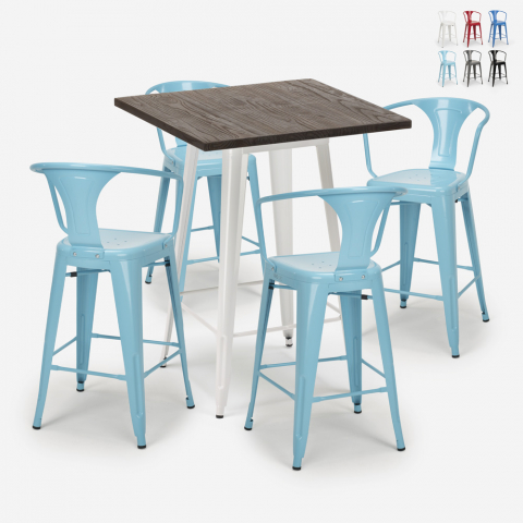 Industriële set met hoge tafel 60x60 cm en 4 barkrukken Bruck White Aanbieding
