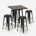 Industriële set met hoge bartafel 60x60 cm en 4 barkrukken Bent Black Korting