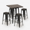 Industriële set met hoge bartafel 60x60 cm en 4 barkrukken Bent Black Korting