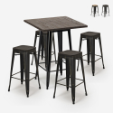 Industriële set met hoge bartafel 60x60 cm en 4 barkrukken Bent Black Aanbieding