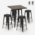 Industriële set met hoge bartafel 60x60 cm en 4 barkrukken Bent Black Aanbieding
