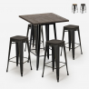 Industriële set met hoge bartafel 60x60 cm en 4 barkrukken Bent Black Aanbieding
