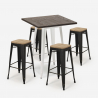 Industriële set met hoge bartafel 60x60 cm en 4 barkrukken Bent White Korting