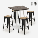 Industriële set met hoge bartafel 60x60 cm en 4 barkrukken Bent White Aanbieding