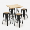 Industriële set met 4 barkrukken en hoge tafel 60x60 cm Oudin Kortingen