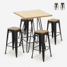 Industriële set met 4 barkrukken en hoge tafel 60x60 cm Oudin Verkoop