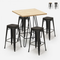 Industriële set met 4 barkrukken en hoge tafel 60x60 cm Oudin Aanbieding