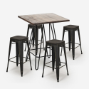 Industriële set met 4 barkrukken en hoge tafel 60x60 cm Oudin Noix Kortingen