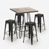 Industriële set met 4 barkrukken en hoge tafel 60x60 cm Oudin Noix Kortingen