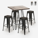 Industriële set met 4 barkrukken en hoge tafel 60x60 cm Oudin Noix Verkoop