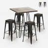 Industriële set met 4 barkrukken en hoge tafel 60x60 cm Oudin Noix Verkoop