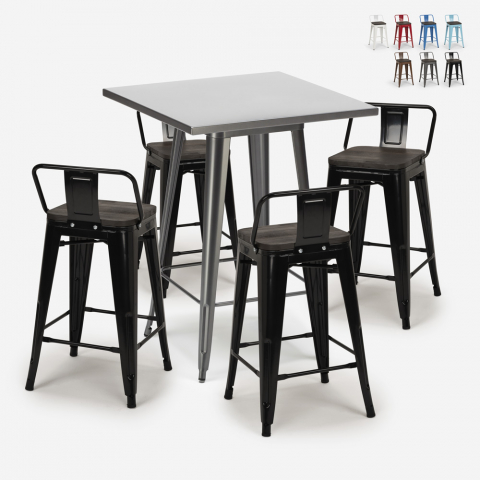 Set met hoge metalen tafel 60x60 cm en 4 barkrukken Buch Aanbieding
