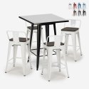 Set met hoge zwarte metalen tafel 60x60 cm en 4 barkrukken Buch Black Aanbieding