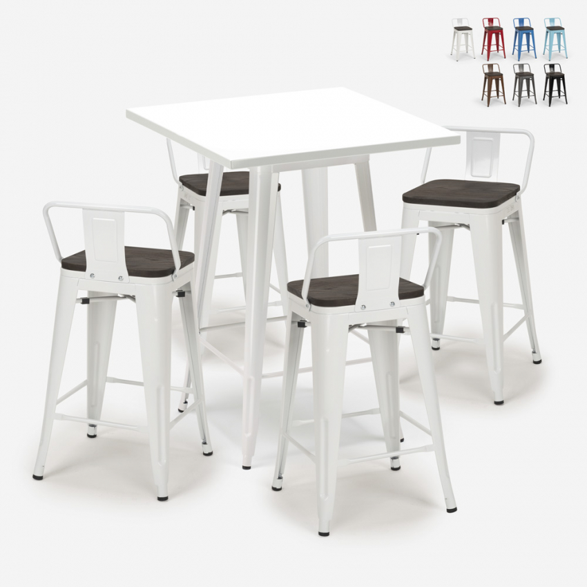 Set met hoge witte metalen tafel 60x60 cm en 4 barkrukken Buch White Aanbod