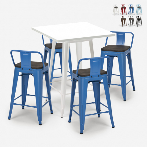 Set met hoge witte metalen tafel 60x60 cm en 4 barkrukken Buch White Aanbieding