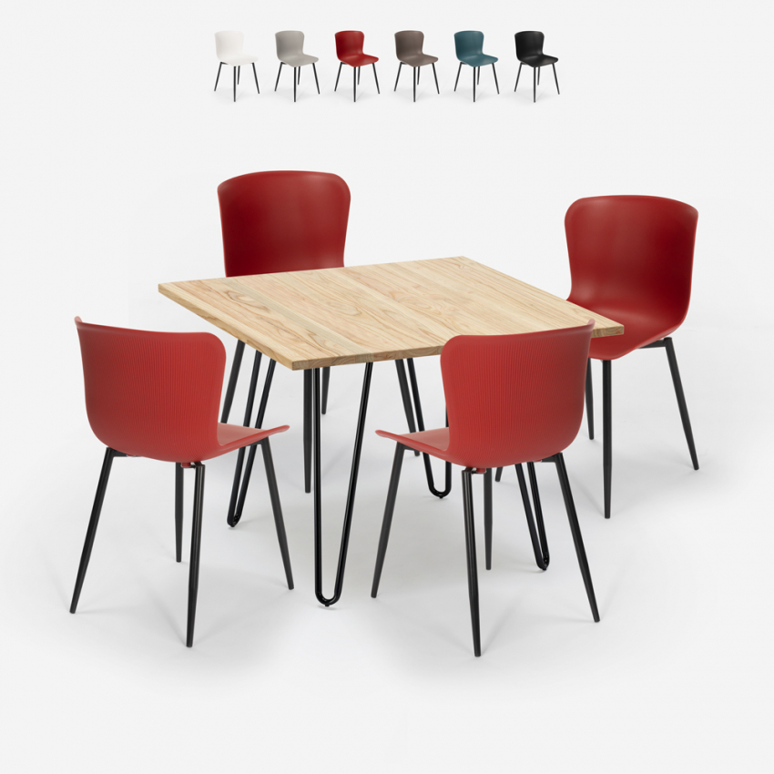 Set van 4 vierkante tafelstoelen 80x80cm industrieel ontwerp Claw Light Kortingen