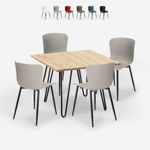Set van 4 vierkante tafelstoelen 80x80cm industrieel ontwerp Claw Light