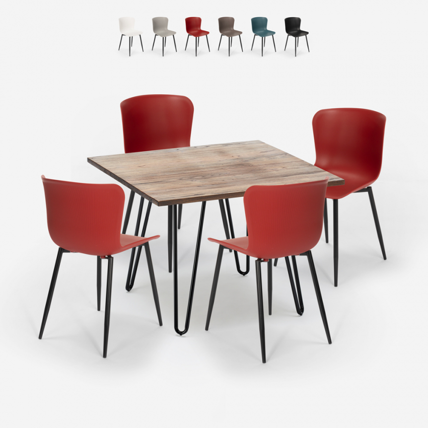 Vierkante tafel set 80x80cm 4 stoelen hout metaal industriële stijl Claw Aanbod