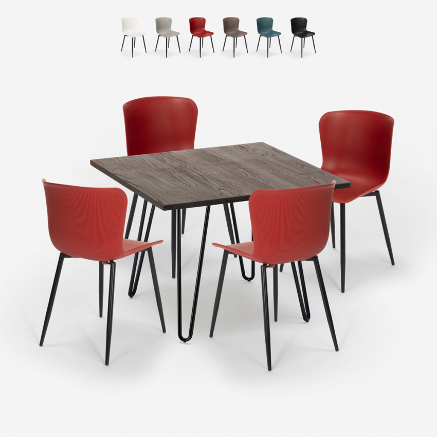 Industriële set met 4 stoelen en vierkante tafel 80x80 cm Claw Dark Kortingen Industriële set met 4 stoelen en vierkante tafel 80x80 cm Claw Dark Kortingen