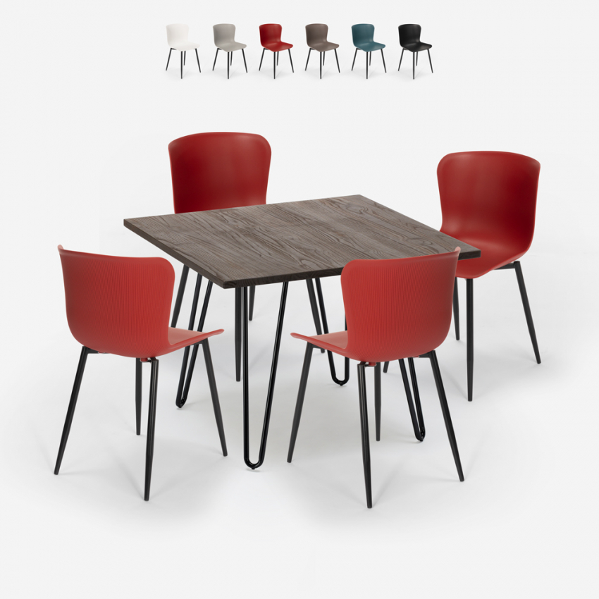 Tafel set 80x80cm vierkant 4 stoelen industriële stijl metaal Claw Dark Kortingen