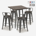 Industriële set met 4 barkrukken en tafel hoge 60x60 cm van hout en metaal Peaky Aanbieding