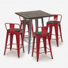 Industriële set met 4 barkrukken en tafel hoge 60x60 cm van hout en metaal Peaky 