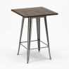 Industriële set met 4 barkrukken en tafel hoge 60x60 cm van hout en metaal Peaky 