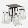 Industriële set met 4 barkrukken en tafel hoge 60x60 cm van hout en metaal Peaky Black Afmetingen