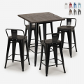 Industriële set met 4 barkrukken en tafel hoge 60x60 cm van hout en metaal Peaky Black Aanbieding