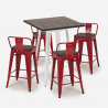 Industriële set met 4 barkrukken en tafel hoge 60x60 cm van hout en metaal Peaky White 